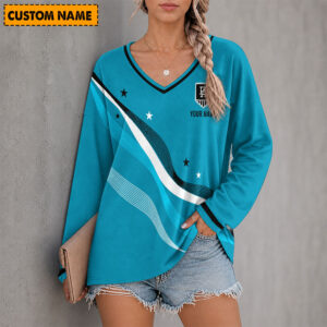 Auspiritmerch Port Adelaide Women's V-neck Long Shirt Custom Name Gift For Fan