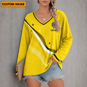 Auspiritmerch Richmond Tigers Women's V-neck Long Shirt Custom Name Gift For Fan