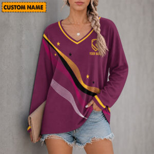 Auspiritmerch Brisbane Broncos Women's V-neck Long Shirt Custom Name Gift For Fan