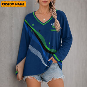 Auspiritmerch Canberra Raiders Women's V-neck Long Shirt Custom Name Gift For Fan