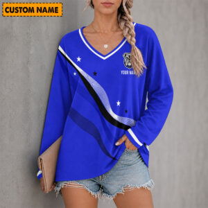 Auspiritmerch Canterbury-Bankstown Bulldogs Women's V-neck Long Shirt Custom Name Gift For Fan