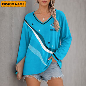 Auspiritmerch Cronulla-Sutherland Sharks Women's V-neck Long Shirt Custom Name Gift For Fan