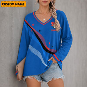 Auspiritmerch Newcastle Knights Women's V-neck Long Shirt Custom Name Gift For Fan