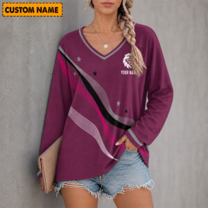 Auspiritmerch Manly Warringah Sea Eagles Women's V-neck Long Shirt Custom Name Gift For Fan