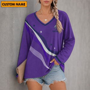Auspiritmerch Melbourne Storm Women's V-neck Long Shirt Custom Name Gift For Fan