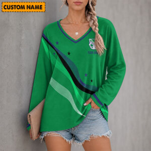 Auspiritmerch New Zealand Warriors Women's V-neck Long Shirt Custom Name Gift For Fan