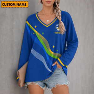 Auspiritmerch Parramatta Eels Women's V-neck Long Shirt Custom Name Gift For Fan