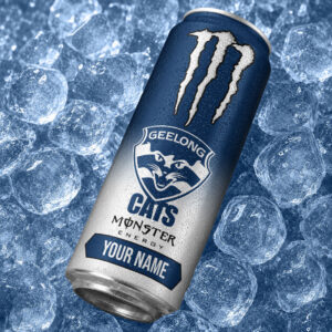 Auspiritmerch Geelong Cats x Monster Can Shaped Tumbler Custom Name Gift For Fans