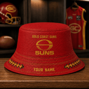 Auspiritmerch Gold Coast Suns Bucket Hat Custom Name Vintage Daily Casual Fashion