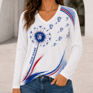 Auspiritmerch Western Bulldogs Women's V-neck Long Shirt Custom Name Gift For Fan