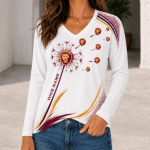 Auspiritmerch Brisbane Lions Women's V-neck Long Shirt Custom Name Gift For Fan