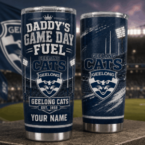 Auspiritmerch Geelong Cats x Happy Father's Day Custom Stanley Quencher 20oz Stainless Steel Tumbler