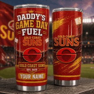 Auspiritmerch Gold Coast Suns x Happy Father's Day Custom Stanley Quencher 20oz Stainless Steel Tumbler