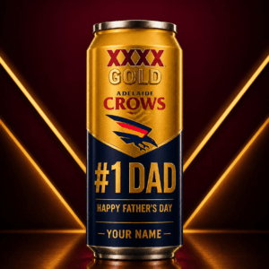 Auspiritmerch Adelaide Crows x XXXX GOLD Can Shaped Tumbler Custom Name Gift For Fans