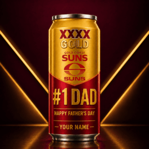 Auspiritmerch Gold Coast Suns x XXXX GOLD Can Shaped Tumbler Custom Name Gift For Fans