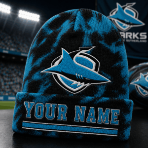Auspiritmerch Cronulla-Sutherland Sharks Beanie Hat Custom Name Gift For Fans