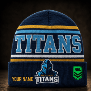 Auspiritmerch Gold Coast Titans Beanie Hat Custom Name Gift For Fans