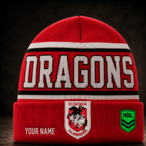 Auspiritmerch St. George Illawarra Dragons Beanie Hat Custom Name Gift For Fans