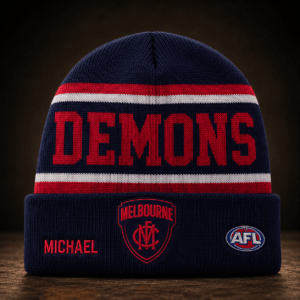 Auspiritmerch Melbourne Demons Beanie Hat Custom Name Gift For Fans