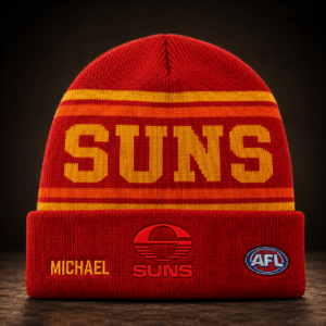 Auspiritmerch Gold Coast Suns Beanie Hat Custom Name Gift For Fans