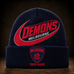 Auspiritmerch Melbourne Demons Beanie Hat Custom Name Gift For Fans