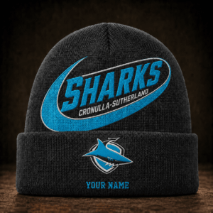 Auspiritmerch Cronulla-Sutherland Sharks Beanie Hat Custom Name Gift For Fans