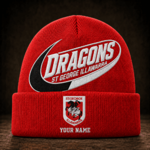 Auspiritmerch St. George Illawarra Dragons Beanie Hat Custom Name Gift For Fans