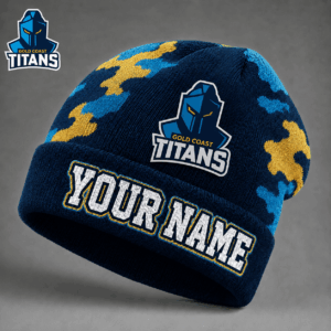 Auspiritmerch Gold Coast Titans Beanie Hat Custom Name Gift For Fans