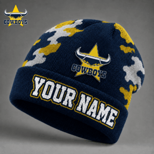 Auspiritmerch North Queensland Cowboys Beanie Hat Custom Name Gift For Fans
