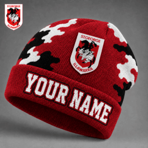 Auspiritmerch St. George Illawarra Dragons Beanie Hat Custom Name Gift For Fans