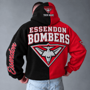 Auspiritmerch Essendon Bombers Hoodie Custom Name Daily Casual Fashion