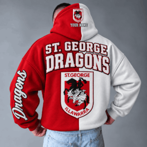 Auspiritmerch St. George Illawarra Dragons Hoodie Custom Name Daily Casual Fashion