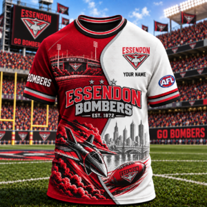 Auspiritmerch Essendon Bombers T-Shirt Custom Name Gift For Fan
