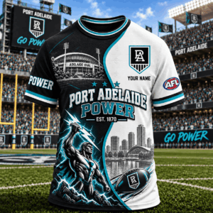Auspiritmerch Port Adelaide Power T-Shirt Custom Name Gift For Fan