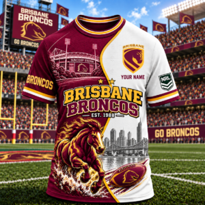 Auspiritmerch Brisbane Broncos T-Shirt Custom Name Gift For Fan