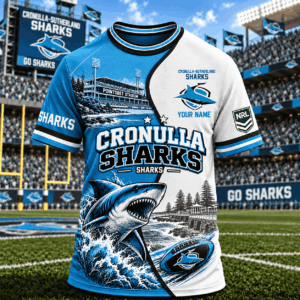 Auspiritmerch Cronulla-Sutherland Sharks T-Shirt Custom Name Gift For Fan