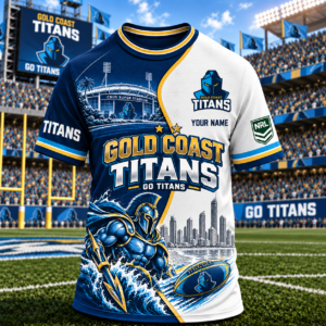 Auspiritmerch Gold Coast Titans T-Shirt Custom Name Gift For Fan