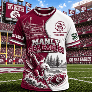 Auspiritmerch Manly Warringah Sea Eagles T-Shirt Custom Name Gift For Fan