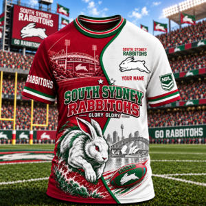 Auspiritmerch South Sydney Rabbitohs T-Shirt Custom Name Gift For Fan