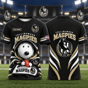 Auspiritmerch Collingwood Magpies x Snoopy T-Shirt Custom Name Gift For Fan
