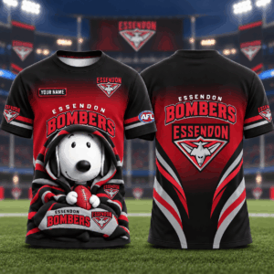 Auspiritmerch Essendon Bombers x Snoopy T-Shirt Custom Name Gift For Fan