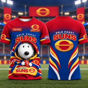 Auspiritmerch Gold Coast Suns x Snoopy T-Shirt Custom Name Gift For Fan