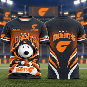 Auspiritmerch Greater Western Sydney Giants x Snoopy T-Shirt Custom Name Gift For Fan
