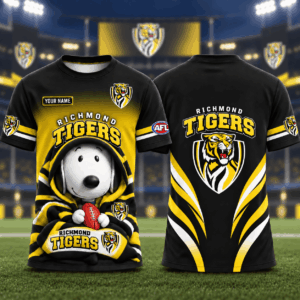 Auspiritmerch Richmond Tigers x Snoopy T-Shirt Custom Name Gift For Fan