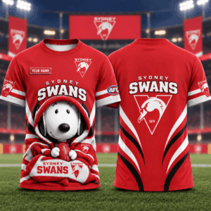 Auspiritmerch Sydney Swans x Snoopy T-Shirt Custom Name Gift For Fan