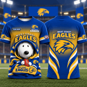Auspiritmerch West Coast Eagles x Snoopy T-Shirt Custom Name Gift For Fan