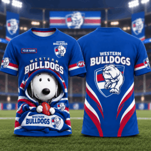 Auspiritmerch Western Bulldogs x Snoopy T-Shirt Custom Name Gift For Fan