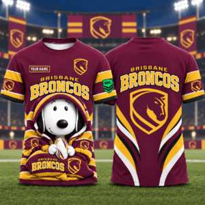Auspiritmerch Brisbane Broncos x Snoopy T-Shirt Custom Name Gift For Fan