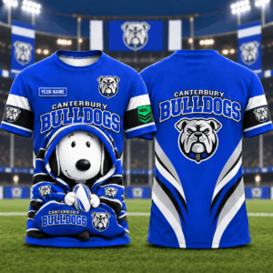 Auspiritmerch Canterbury-Bankstown Bulldogs x Snoopy T-Shirt Custom Name Gift For Fan
