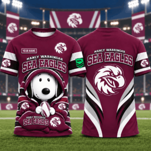 Auspiritmerch Manly Warringah Sea Eagles x Snoopy T-Shirt Custom Name Gift For Fan